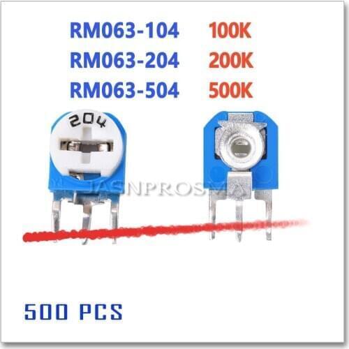 JASNPROSMA RM063 100K 200K 500K 104 204 504 WH06 Trimpot Trimmer Potentiometer Variable Resistor OHM blue white Vertical 3pin