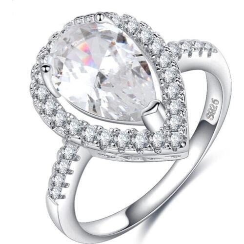 Size 5-10 New Arrival Handmade Luxury Jewelry 925 Sterling Silver Pear Cut 5A Cubic Zirconia CZ Women Wedding Heart Band Ring