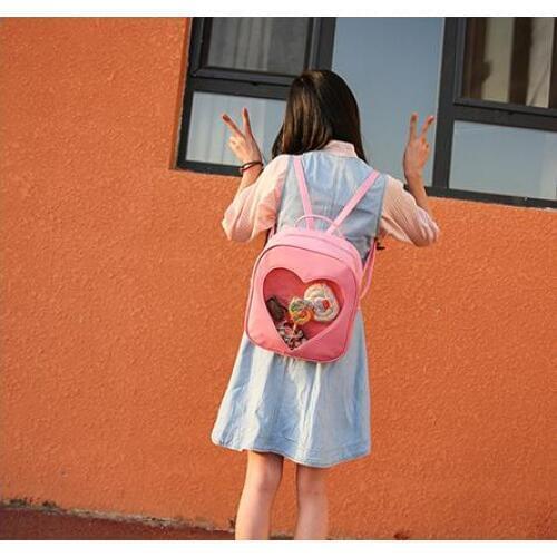 2021 Teenager Candy Color Backpack Cute Transparent Love Heart Shape Solid Color Zipper Backpack
