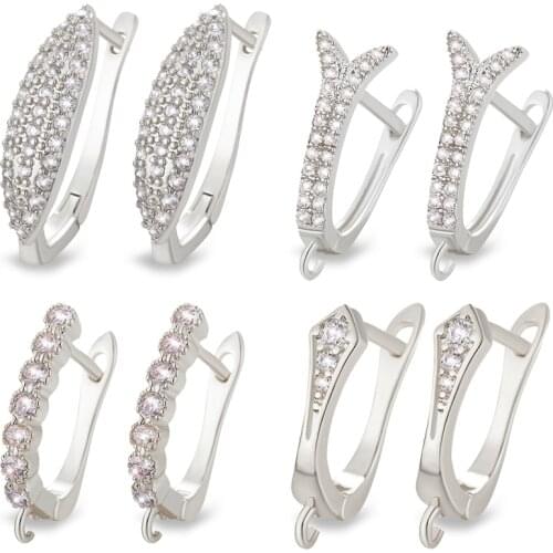 Silver Color Brass and Zircon Earring Hook High Quality Jewelry Making Supplies Fashion Tassels Diy Wedding Findings Accessories