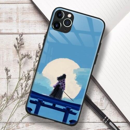 Kokushibo Kimetsu No Yaiba Anime Soft TPU Glass Phone Case for IPhone SE 6s 7 8 Plus X Xr Xs 11 12 Mini Pro Max Samsung