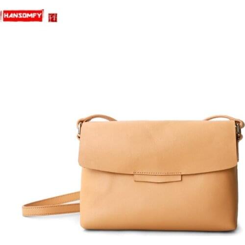Bag Women 2021 New Female Messenger Bag Small Square Bag Lady Wild Shoulder Bag First Layer Cowhide Simple Fashion Leather Soft
