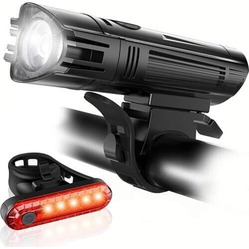 USB Rechargeable Bicycle Light Set, Powerful Bicycle Headlights and Rear Tail Lights, 4 Light Modes, Easy to Install, Suitable f