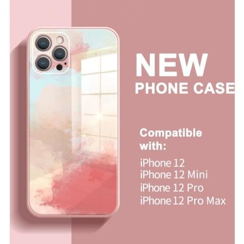 Watercolor Rendering Full Package Shockproof Silicone Mobile Phone Tempered Glass Back Shell for iPhone X/XR/11/11 Pro/12/12 Pro