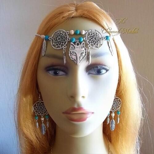 Wizard Hair Clip Hollow Dream Catcher Head Chain Bohemian Natural Fox Feather Hair Ornament Hair Accessories for Women