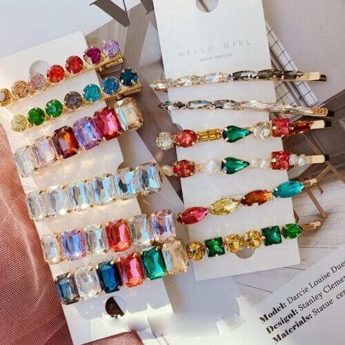 New Colorful Shinny Crystal Rhinestones Hairpins Geometric Long Rhinestones Side Hair Clips Hair Jewelry Accessories Drop Ship
