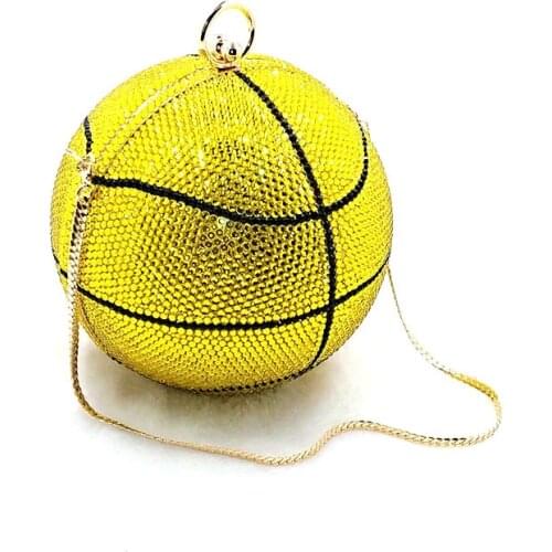 Bee In FLy Luxury Hand Inlaid Diamond Evening Bag Basketball Round Ball Gold Clutch Purses for Women Evening Rhinestone Handbags