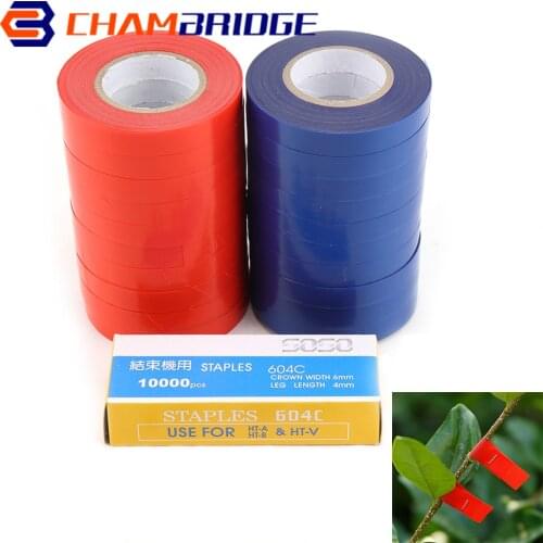 20 Pcs Plant Branch Tie Tape Hand Tying Binding Tools with 1 Box Staple For Garden Tying Machine Vegetable Fruit Tree Tapenter