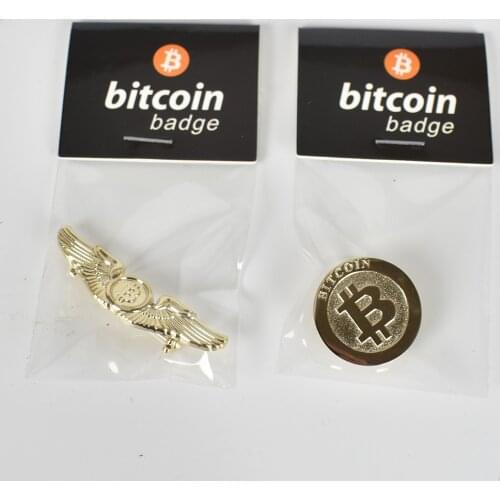 2 Designs Bitcoin Coin Badge Metal Medallion For Clothing Round Wing shape