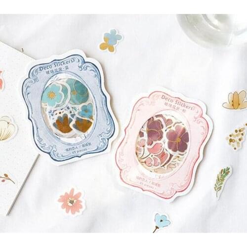 45 pcs /Pack Glass Flower Room Golden Glitter Decorative Stickers Diary Bullet Sticker