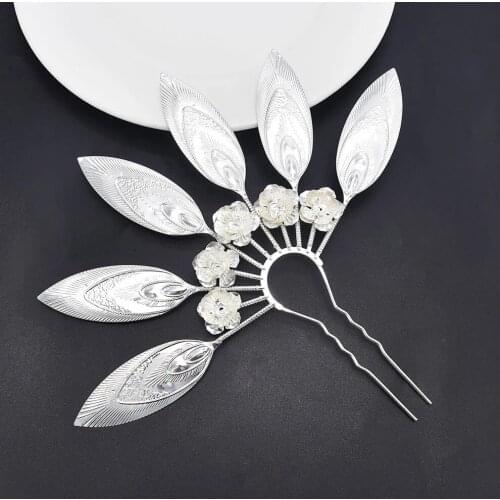 India Gold Silver Metal Hair Fork Leaf Flower Headdress Jewelry Africa Egypt Tribal Wedding Headdress Party Hair Accessories