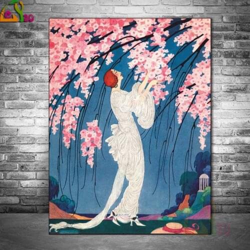Full Square Round CHERRY BLOSSOMS Embroidery Pink Landscape DIY Diamond Painting Cross Stitch Kits Japanese Woman Home Decor