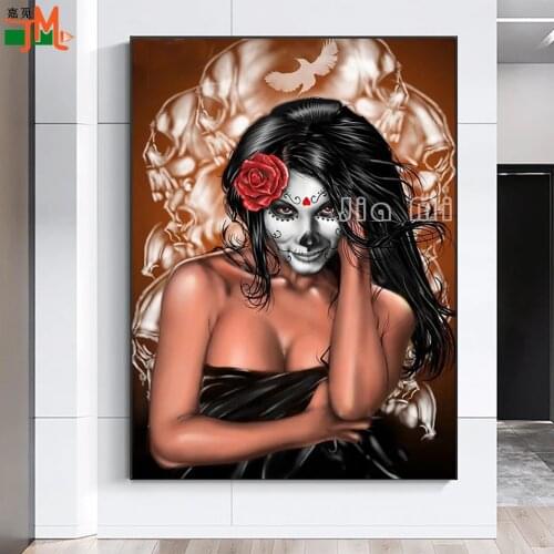 Diamond Embroidery Sexy Tattoo Mask Naked Skull Woman Rhinestone painting Vampire Girl DIY Diamond Painting Cross Stitch Decor
