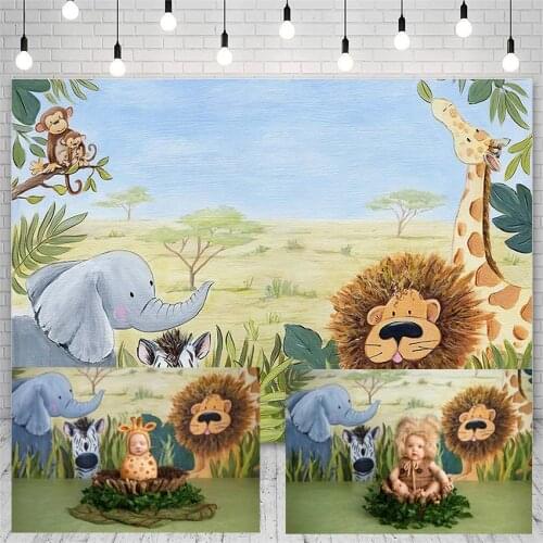 Avezano Birthday Photography Backdrops Wildlife Party Lion Monkey Forest Jungle Boy Background Photo Studio Photozone Photocall