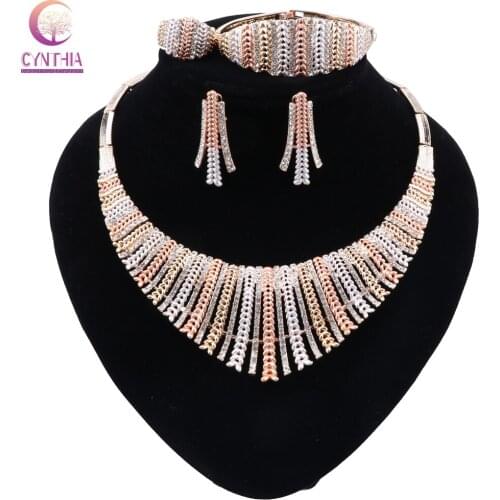 CYNTHIA Fashion Crystal Jewelry Set Charm Bride Necklace Set Fashion Women Bracelet Earring Bracelet Wedding Party Jewelry Gift