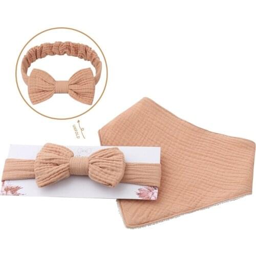 T5EC Baby Elastic Bow Headband Feeding Drool Saliva Towel Kit Princess Bowknot Bib
