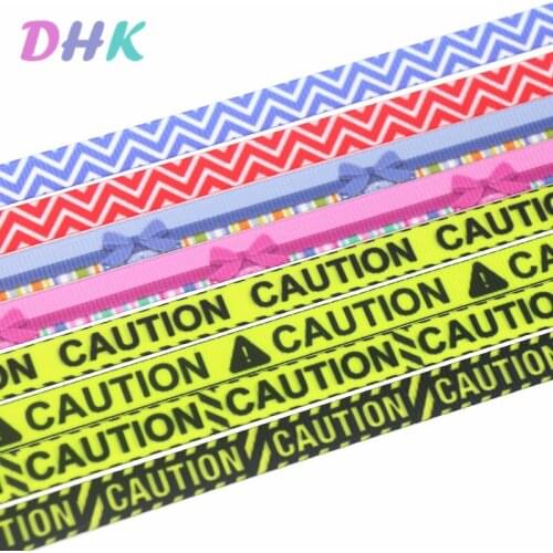 DHK 3/8'' Free shipping caution bows stripe printed grosgrain ribbon Accessory hairbow headwear DIY decoration 9mm S1306