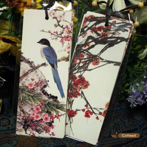 1pcs[BZNVN] elegant beaded bookmarks wholesale ink painting Ximei creative paper bookmarks 5 sets