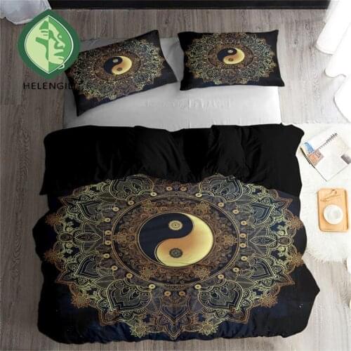 HELENGILI 3D Bedding Set Yin Yang Print Duvet Cover Set Bedclothes with Pillowcase Bed Set Home Textiles #YY24