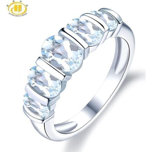 Hutang Silver Ring 925 Jewelry Gemstone 1.9ct Aquamarine Rings with stones for Women Engagement Wedding Bridal Fine Jewelry