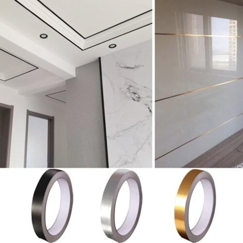 1 Roll 0.5/1/2*5000cm Silver/Gold Adhesive Floor Tile Strip Seam Sticker Waterproof Wall Sealing Tape Copper Foil Tape Decor