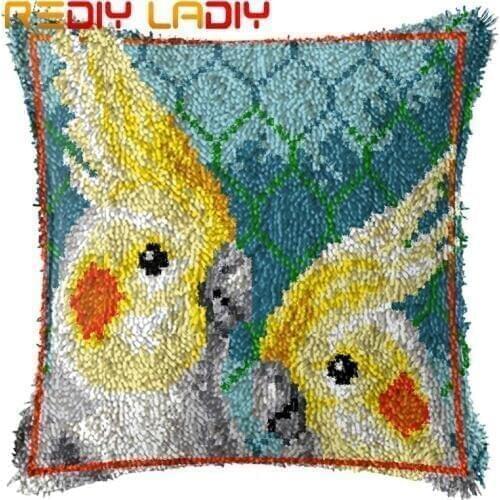 Latch Hook Cushion Parrots Lovers Pillow Case Acrylic Yarn Sofa Pillow Printed Color Canvas Crochet Cushion Cover Arts & Crafts