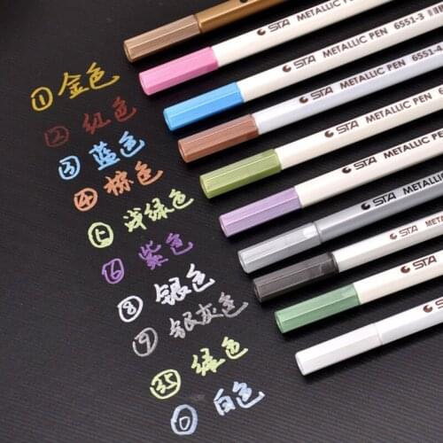 10 Colors/set Metallic Marker Pen Scrapbooking Crafts Card Making Brush Round Head Art Pen Drawing Stationery Office Supplies