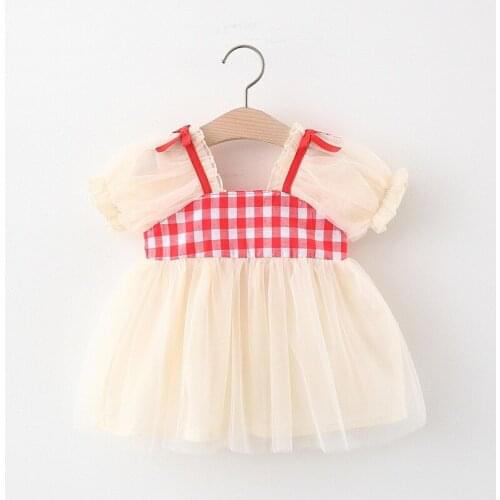 Melario Baby Girls Dress 2021 Summer Toddler Princess Dresses Plaid Lace Mesh Dress Baby Girl Outfit Infant Clothes