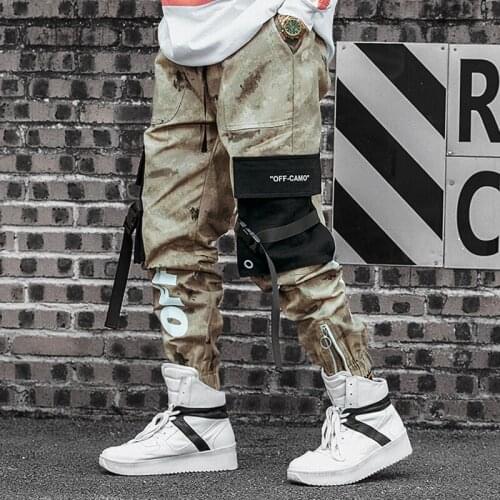 Hip Hip Streetwear Mens Ribbon Camouflage Joggers Pants 2021 Men Ribbons Cotton Cargo Pant Trousers Elastic Waist Harem Pant