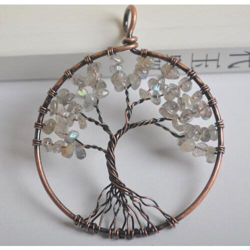 Natural Lucky Handmade Tree of life Labradorite Bronze Copper Wire Wrap GEM Pendant Jewelry For Gift S1287