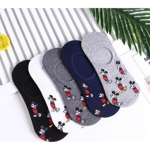 Disney Mens Boat Socks Fashion Cartoon Mickey Simple Shallow Mouth Socks Wild Invisible Socks