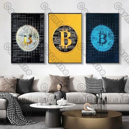 Poster Bitcoin Virtual Currency Still Life Canvas Painting Wall Art Home Decoration for Living Room and Bedroom Frameless Style