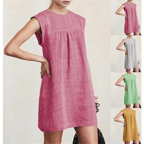 Elegant Party Dress Women Fashion Mini Dress Solid Color Round Neck Women Loose Sleeveless Patchwork Dress Loose Summer Dresses