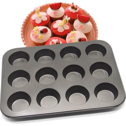 Practical 12 Cups DIY Baking Tools Non-stick Steel Cupcake Mold Egg Tart Baking Tray Dish Muffin Cake Mould Biscuit Pan Bakeware