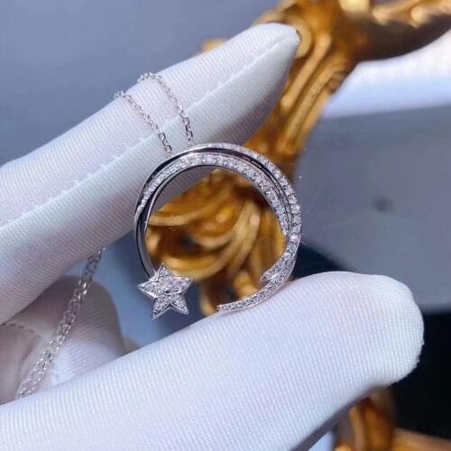 Simple Fashion Diamond Star Moon Pendant Necklace 925 Silver Fashion Womens Jewelry Wedding Bridal Jewelry Birthday Gift