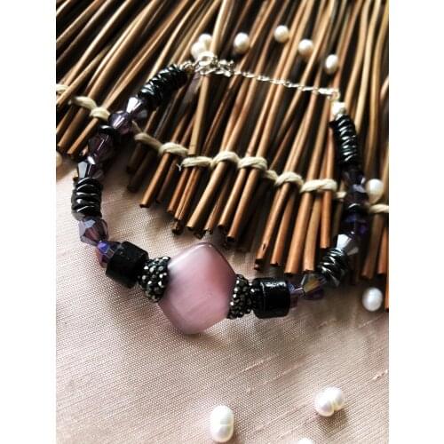 Dr Stone Luxury collection with Cat 'S Eye, Crystal and Hematite Stone 925 Sterling Silver Women Handmade Bracelet LXDR64