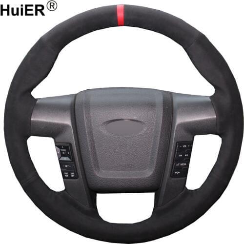Hand Sewing Car Steering Wheel Cover Suede Braid on the Steering wheel For Ford F-150 F150 SVT Raptor 2010 2011 2012 2013 2014