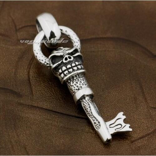 925 Sterling Silver Skull Key Pendant Mens Biker Rocker Pendant 8X023