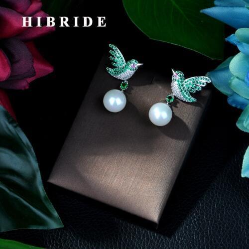 HIBRIDE New Fashion Jewelry Drop Design Bird Shape Earrings Shining AAA CZ Drop Earrings Multicolor Brincos Statement E-59