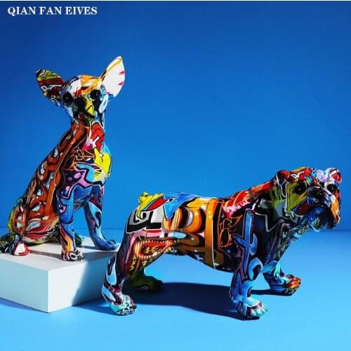 Resin painted puppy sculpture statue, Creative colorful cute puppy decoration Home decoration accessories Office cool statue