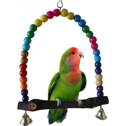 Convenient Funny Parrot Swing Wood Colorful Beads Pet Bird Cage Hanging Toy for Parakeet Cockatiel Cockatoo Conure