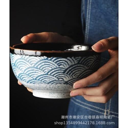 Sea ripple Japanese tableware large bowl noodle bowl soup bowl restaurant household tableware bowl salad fruit noodlebowlceramic