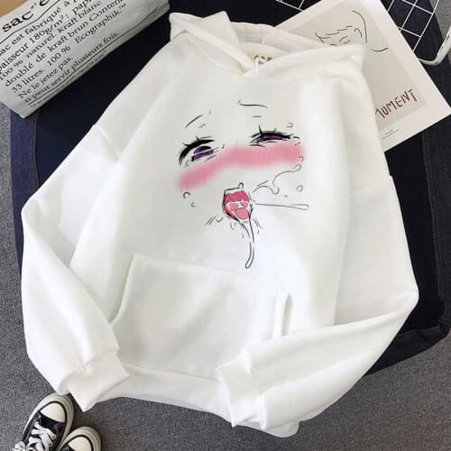 Women Anime Japanese Anime Ahegao Harajuku Print Hoodie Tops 2021 Winter Fashion Long Sleeve Sweatshirt Kawaii Girls Clothes Y2k