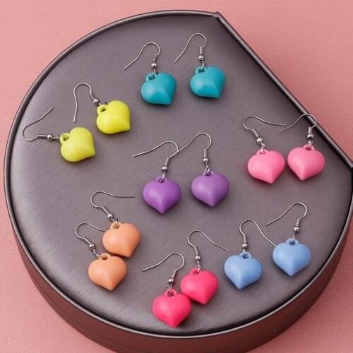 2021 Cute Sweet Girls' Candy Color Heart Earrings Boucle d'oreille Brincos Dangle Earrings For Women Statement Jewelry Gifts