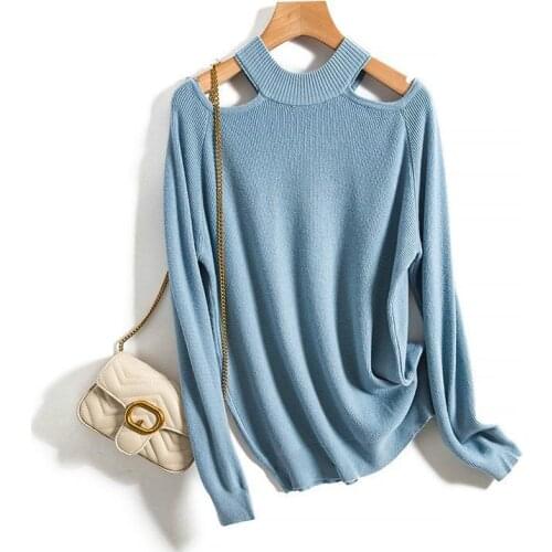 ZITY Pull Femme Hiver Women Sexy Sweater Jumpers Long Sleeve Hollow Out Slash Neck White Knt Sweater Pull Femme Sexy Sweater