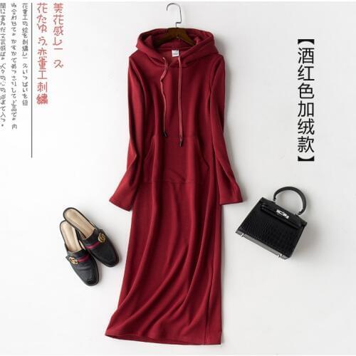 New Autumn Winter Fashion Long Hoodies Sweatshirt Dress Women Casual Warm Thick Pullovers Coats Slim Mid-Calf Hooded Coat Mw553