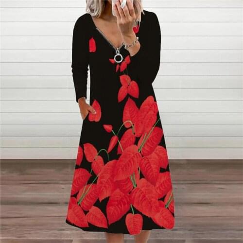 2021 New 3D Butterfly Printed Maxi Dress Autumn Long Sleeve V-Neck Zipper Loose A-Line Dresses Fashion Lady Streetwear Vestidos