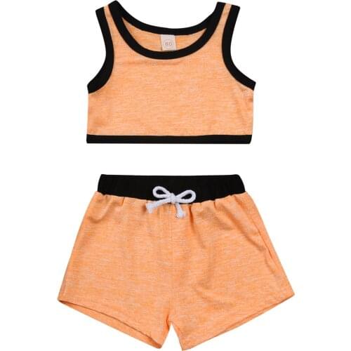 0-5Years Kids Baby Girl Tracksuits Summer Sportswear Two Pieces Sleeveless Strap Vest Crop Top+Drawstring Shorts Baby Sets 0-5Y