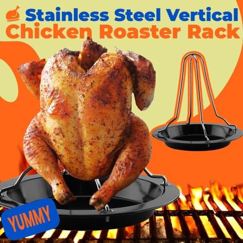 1Set Barbecue Grilling Baking Cooking Pans Non-Stick Stainless Steel Upright Chicken Roaster Rack With Bowl BBQ Accessories Tool