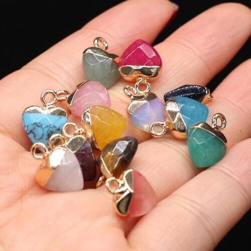 5pcs Natural Stone Agates Quartz Crystal Heart Shape Yellow Jades Amethysts Pendant for Jewelry Making DIY Nacklace Size 10x14mm